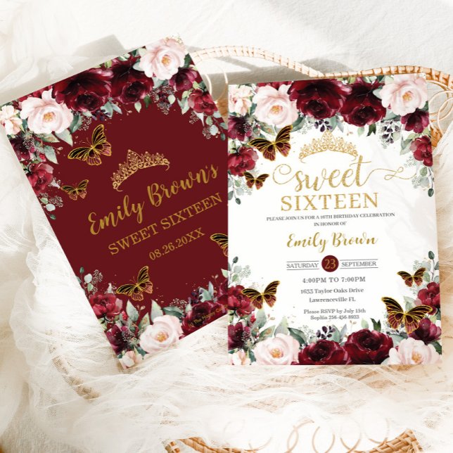 Invitación Dulce Dieciséis 16 Mariposas Florales de Rubor Bor (Subido por el creador)