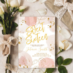 Invitación Dulce Dieciséis Acuarela Dorado Rosa