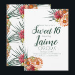 Invitación Dulce Dieciséis Acuarela Floral Peach Green<br><div class="desc">Dulce 16 invitaciones de fiesta y acuarela floral</div>