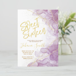 Invitación Dulce Dieciséis Acuarela Morado Oro Cumpleaños