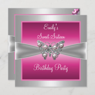 Invitación Dulce Dieciséis Aniversario de la Mariposa Plata R