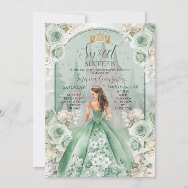 Invitación Dulce Dieciséis Aniversario del Bosque Verde Masaj (Anverso)