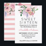 Invitación Dulce Dieciséis Años 16 Nacimientos de acuarela Fl<br><div class="desc">Celebre su celebración de cumpleaños con esta elegante invitación a acuarela floral color rosa de Rubor,  que se cumple 16 años.</div>