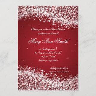 Invitación Dulce Dieciséis Años de Fiesta Sparkling Wave Red