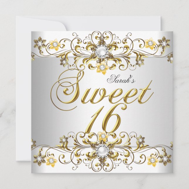 Invitación Dulce Dieciséis Años Diamante de Oro Amarillo 5 (Anverso)