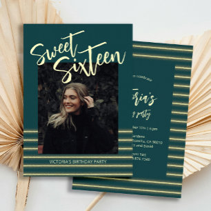 Invitación Dulce Dieciséis Aquamarine Purpurina Fiesta de Cum