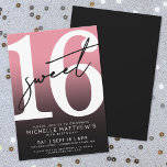 Invitación Dulce Dieciséis Black Pink 16º cumpleaños<br><div class="desc">Dulce Invitación de fiesta de cumpleaños Rosado y Negro. Celebra que se cumplan dieciséis años de estilo con este diseño audaz y de moda. La mitad superior tiene un gran "16" blanco con un suave guión negro escrito a mano "Sweet" sobre él, destacando sobre un fondo rosado que se desvanece...</div>