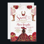 Invitación Dulce Dieciséis Borgoña y Fiesta de Cumpleaños Flo<br><div class="desc">Dulce Dieciséis Borgoña y Rojo Invitación a Fiesta de Cumpleaños Floral Mis Quince Anos,  16º Cumpleaños.</div>