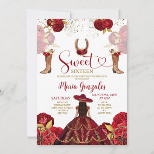 Invitación Dulce Dieciséis Borgoña y Fiesta de Cumpleaños Flo