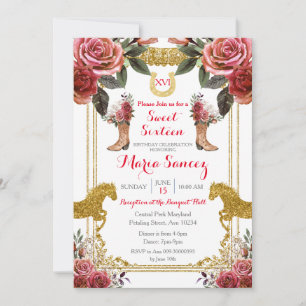 Invitación Dulce Dieciséis Caballos Rojos Maroon Charra Cumpl