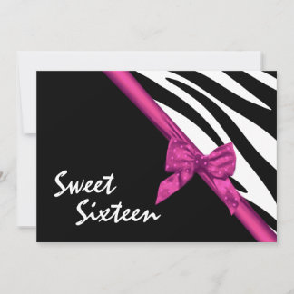 Invitación Dulce Dieciséis cebra y cinta rosada