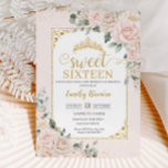 Invitación Dulce Dieciséis Champagne Rubor Floral Gold<br><div class="desc">Personalice esta elegante invitación a Sweet 16 Birthday con su propia redacción fácil y rápidamente,  simplemente pulse el botón personalizar it para reorganizar y formatear el estilo y la ubicación del texto. Elementos coincidentes disponibles en el almacén. c) El estudio Happy Cat Studio</div>