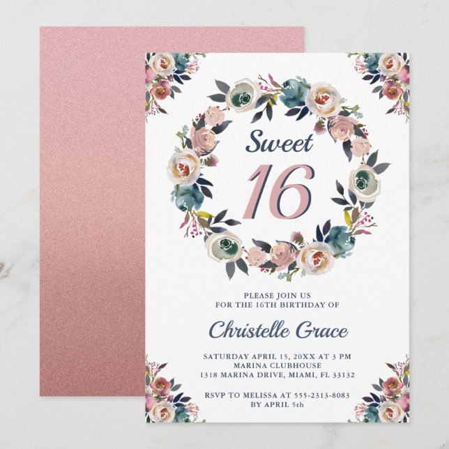 Invitación Dulce dieciséis Chicas rosados de la Marina 16ª fi (Anverso / Reverso)