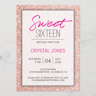Invitación Dulce Dieciséis chispas de oro rosa