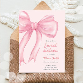 Invitación Dulce Dieciséis Coquette Bow Rosa 16º Cumpleaños