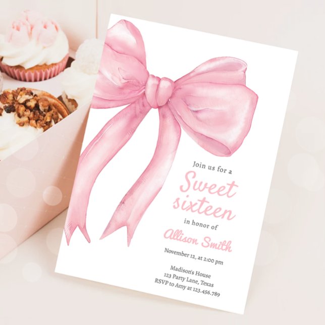Invitación Dulce Dieciséis Coquette Bow Rosa 16º Cumpleaños (Subido por el creador)