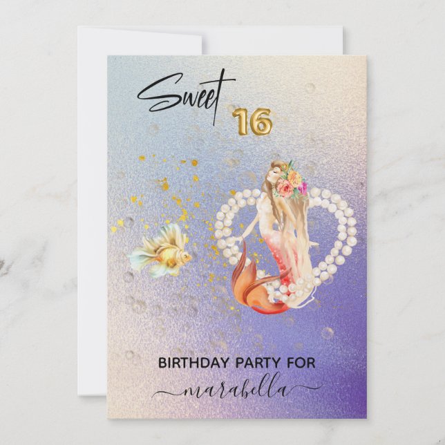 Invitación *~* DULCE DIECISÉIS Corazón Mermaid Pearl 16 Cumpl