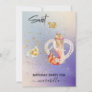 Invitación *~* DULCE DIECISÉIS Corazón Mermaid Pearl 16 Cumpl