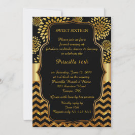 Invitación Dulce Dieciséis cumpleaños, 16, estilo Gatsby, neg