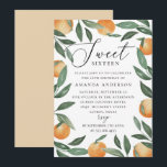 Invitación Dulce Dieciséis | Cumpleaños de Citrus Naranja & G<br><div class="desc">Celebra un hito de estilo con esta dulce invitación de 16 años con naranjas de acuarela y exuberantes hojas verdes. El elegante encabezado del guión y el diseño limpio resaltan el nombre del chica de cumpleaños, los detalles del fiesta y la información de RSVP de una manera fresca y moderna....</div>