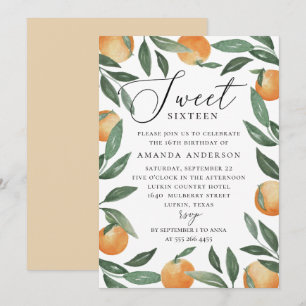 Invitación Dulce Dieciséis   Cumpleaños de Citrus Naranja & G