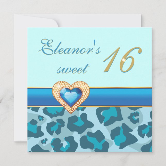 Invitación Dulce dieciséis cumpleaños de corazón de leopardo  (Anverso)