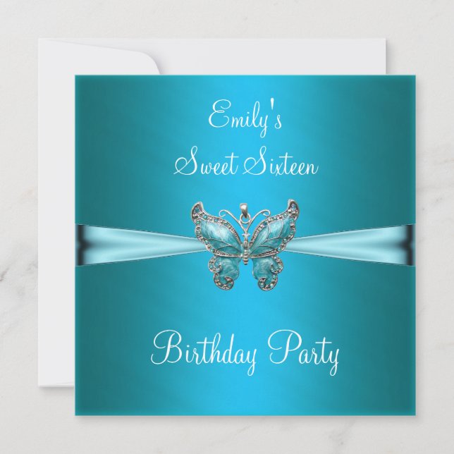 Invitación Dulce Dieciséis cumpleaños de la mariposa azul Ver (Anverso)
