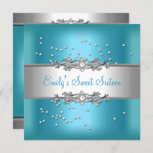 Invitación Dulce Dieciséis cumpleaños Diamantes de Plata Azul
