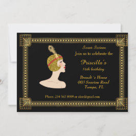 Invitación Dulce Dieciséis cumpleaños, estilo Gatsby, negro y
