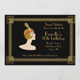 Invitación Dulce Dieciséis cumpleaños, estilo Gatsby, negro y