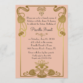 Invitación Dulce Dieciséis cumpleaños, estilo Gatsby, Peach &