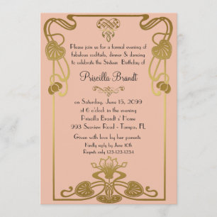 Invitación Dulce Dieciséis cumpleaños, estilo Gatsby, Peach &