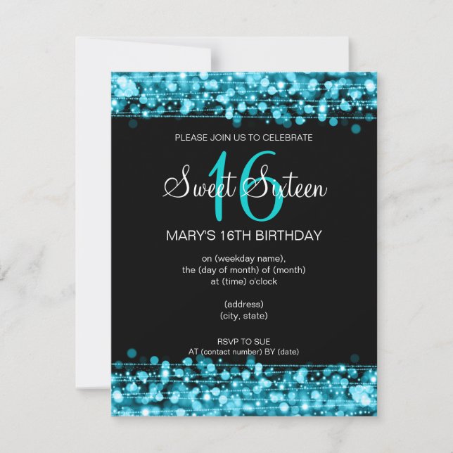 Invitación Dulce Dieciséis cumpleaños protagonizan azul Verde (Anverso)