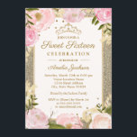 Invitación Dulce Dieciséis cumpleaños Sparkle Oro Rosa Floral<br><div class="desc">Más bonito Dulce Dieciséis Invitaciones en la Pequeña Tienda Bayleigh! Hemos utilizado obras de arte de: www.createthecut.com</div>