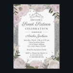 Invitación Dulce Dieciséis cumpleaños Sparkle Plata Rosa Flor<br><div class="desc">Más bonito Dulce Dieciséis Invitaciones en la Pequeña Tienda Bayleigh! Hemos utilizado obras de arte de: www.createthecut.com</div>