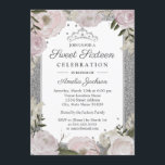 Invitación Dulce Dieciséis cumpleaños Sparkle Plata Rosa Flor<br><div class="desc">Más bonito Dulce Dieciséis Invitaciones en la Pequeña Tienda Bayleigh! Hemos utilizado obras de arte de: www.createthecut.com</div>