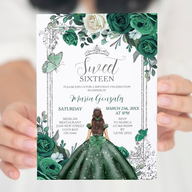 Invitación Dulce Dieciséis cumpleaños verde esmeralda y plate (Subido por el creador)