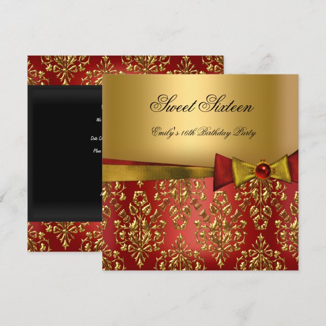 Invitación Dulce Dieciséis Damas de Oro Rojo 16 (Anverso / Reverso)