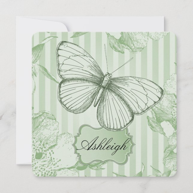 Invitación Dulce dieciséis de la mariposa de la menta (Anverso)