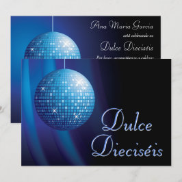 Invitación Dulce Dieciséis Disco Ball Azul Fiesta 