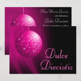 Invitación Dulce Dieciséis Disco Ball Rosa Fiesta 