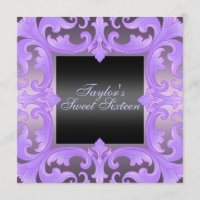 Dulce Dieciséis diseños de Damasco Púrpura Invitac