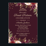 Invitación Dulce Dieciséis Dorado Borgoña floral Sparkle<br><div class="desc">Más bonito Dulce Dieciséis Invitaciones en la Pequeña Tienda Bayleigh!</div>