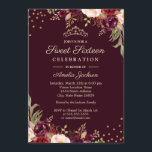 Invitación Dulce Dieciséis Dorado Borgoña floral Sparkle<br><div class="desc">Más bonito Dulce Dieciséis Invitaciones en la Pequeña Tienda Bayleigh!</div>