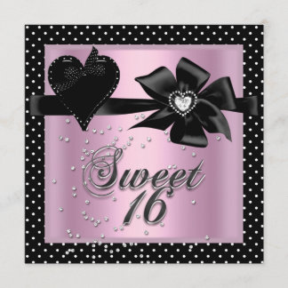 Invitación Dulce Dieciséis Dot Dulce Polka Negro Rosa 16