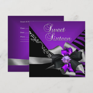 Invitación Dulce Dieciséis Dulce 16 Cebra Morado Plata Negro