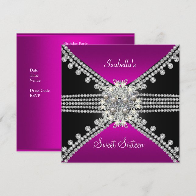 Invitación Dulce Dieciséis Dulce 16 Mariposa Rosa Caliente Ne (Anverso / Reverso)