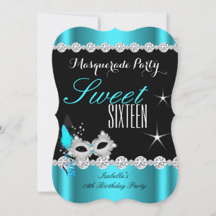 Invitación Dulce Dieciséis Dulce 16 Máscara Verde azulada Mas