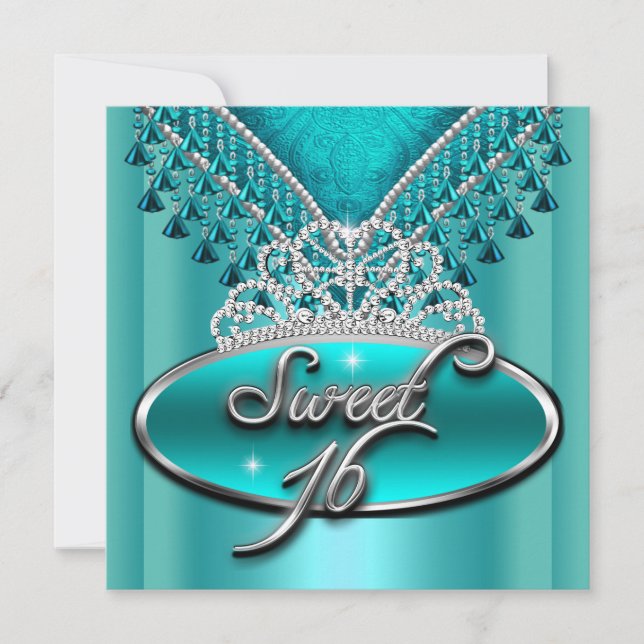 Invitación Dulce Dieciséis Dulces 16 Cumpleaños Tiara Azul Ve (Anverso)
