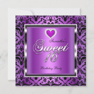 Invitación Dulce Dieciséis Dulces 16 Fiestas Morado Damasco N